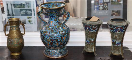 Four champleve enamelled vases